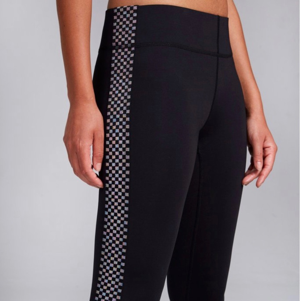 New Black Glitter Check Tall Band Leggings